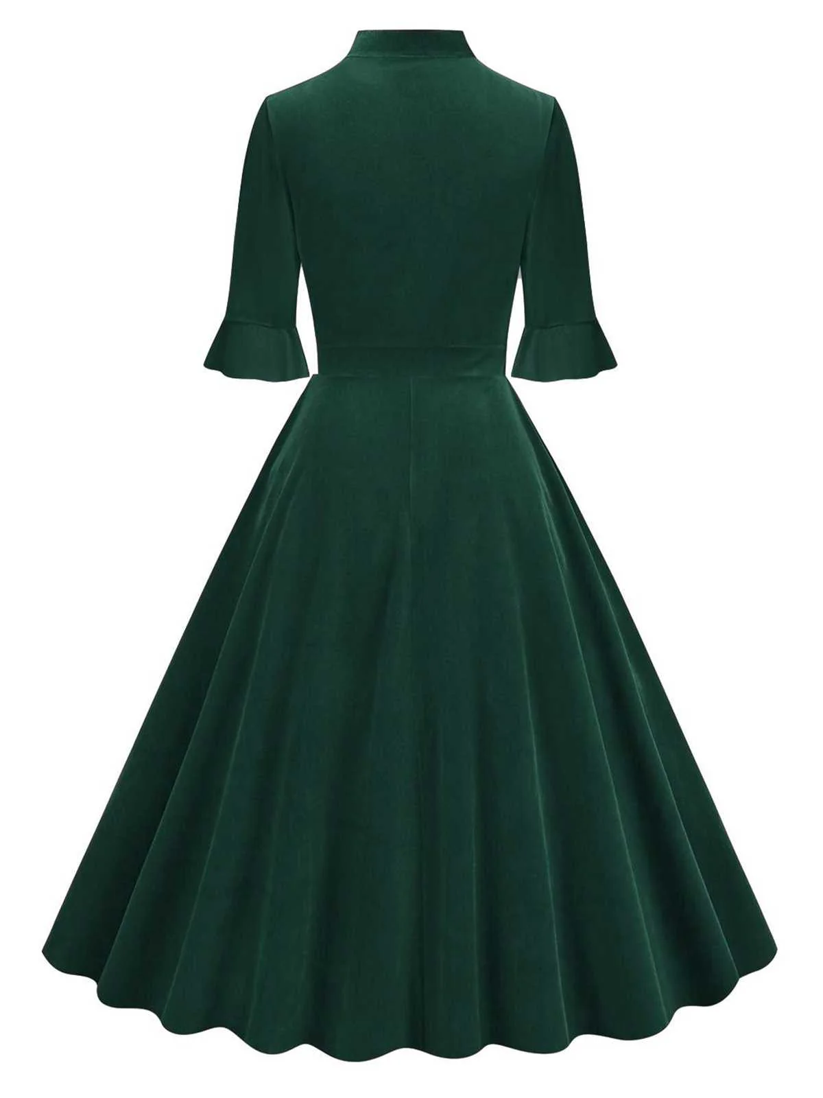 1950s Tie Neck Velvet Flared Sleeve Dress - Image 10