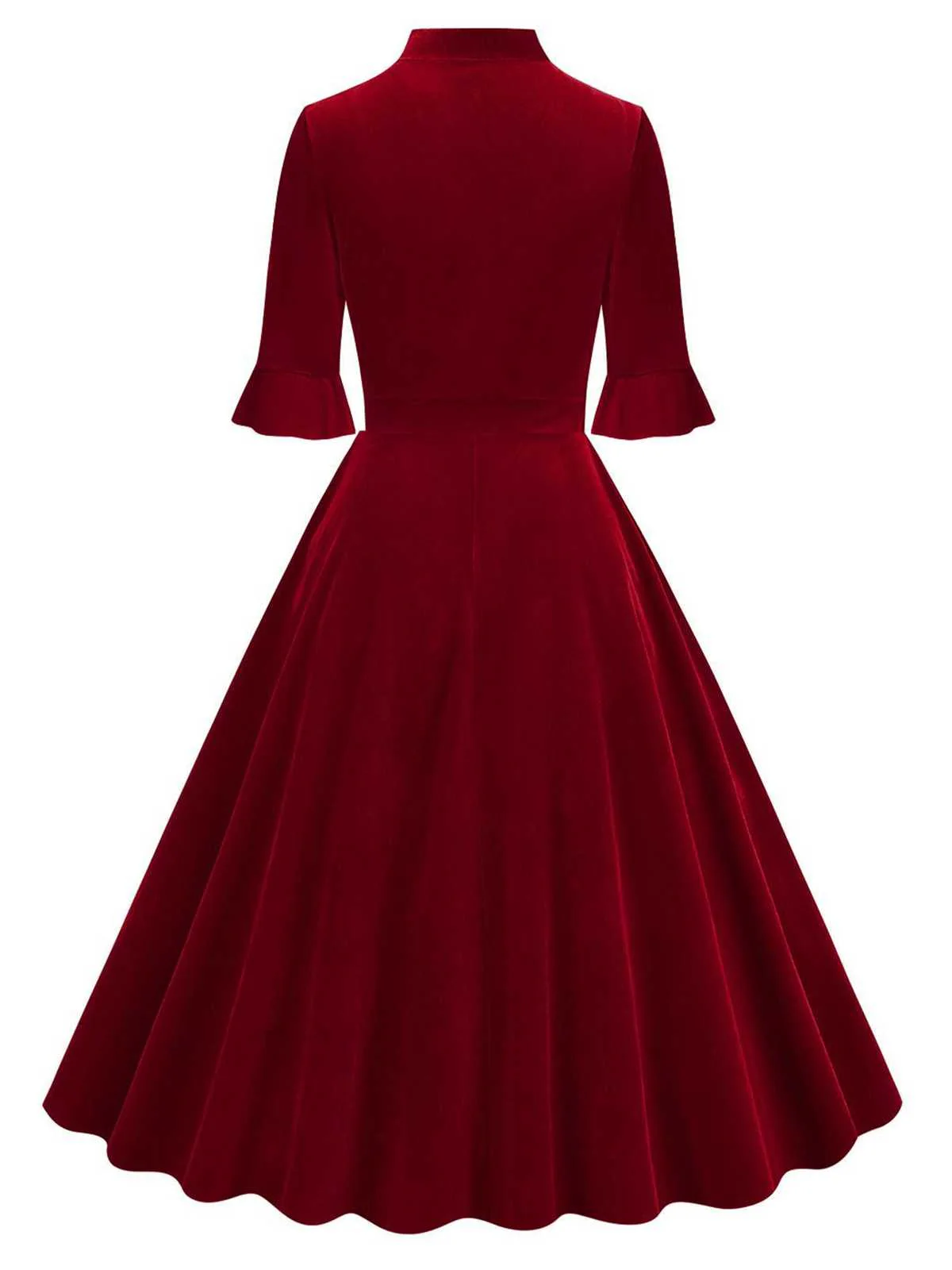 1950s Tie Neck Velvet Flared Sleeve Dress - Image 12