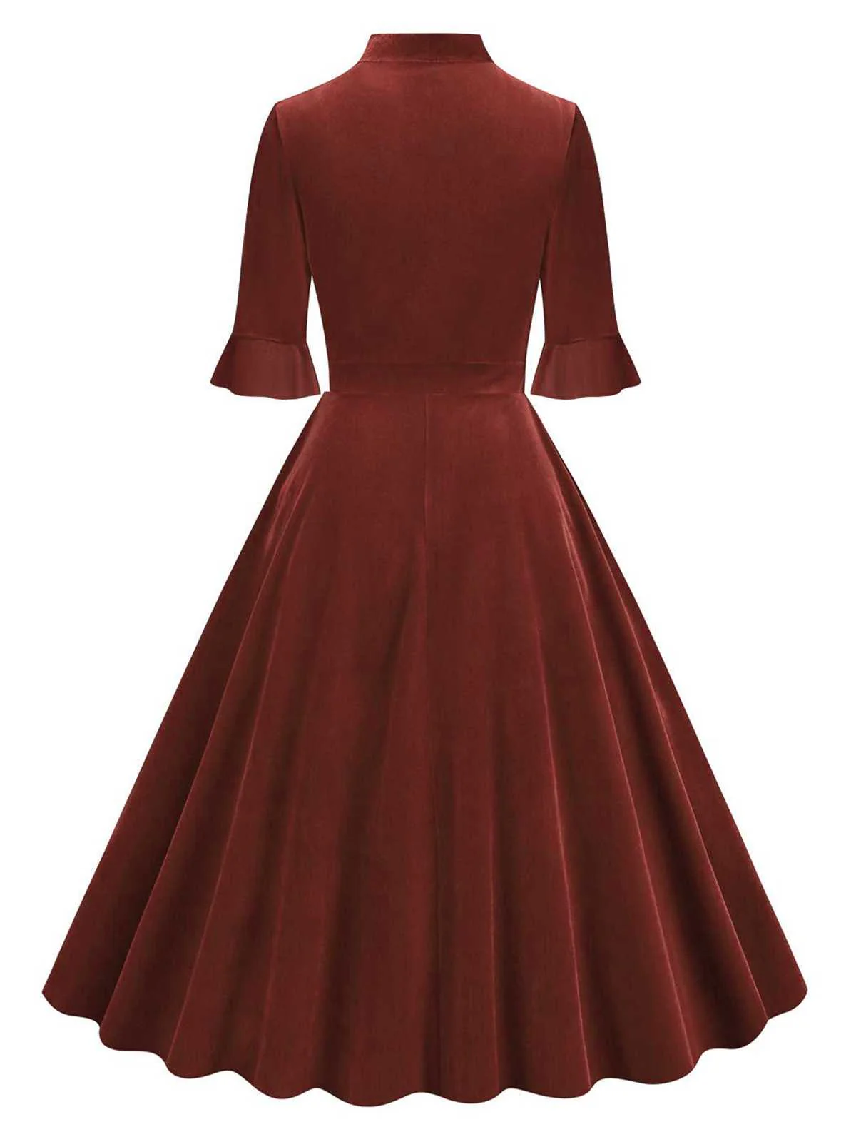 1950s Tie Neck Velvet Flared Sleeve Dress - Image 3