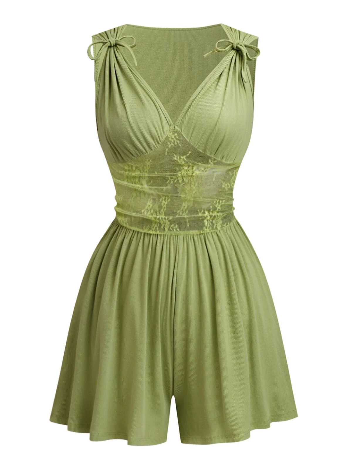 1950s Tie-Shoulder Lace Waist V-Neck Fit Romper - Image 2