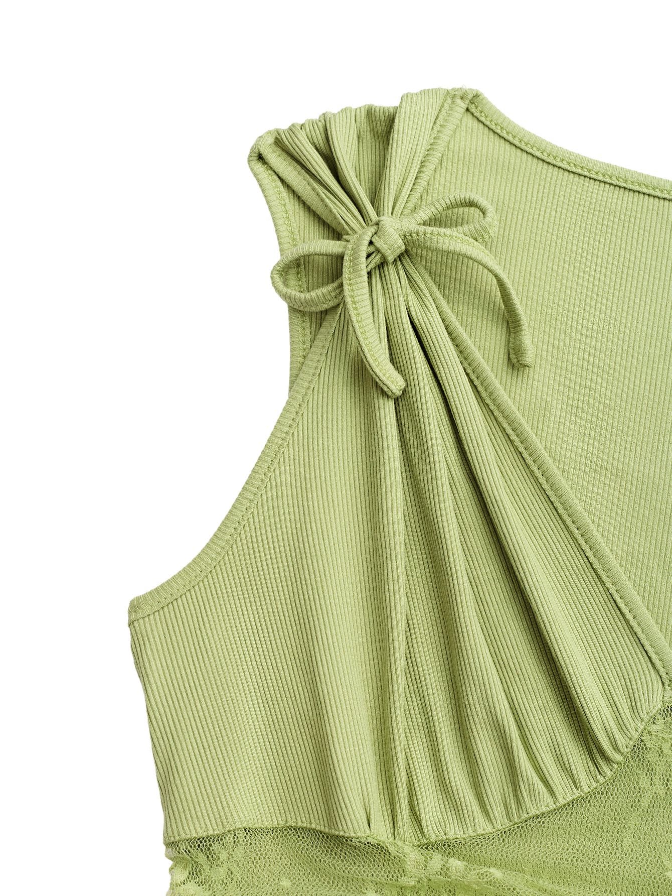1950s Tie-Shoulder Lace Waist V-Neck Fit Romper - Image 4