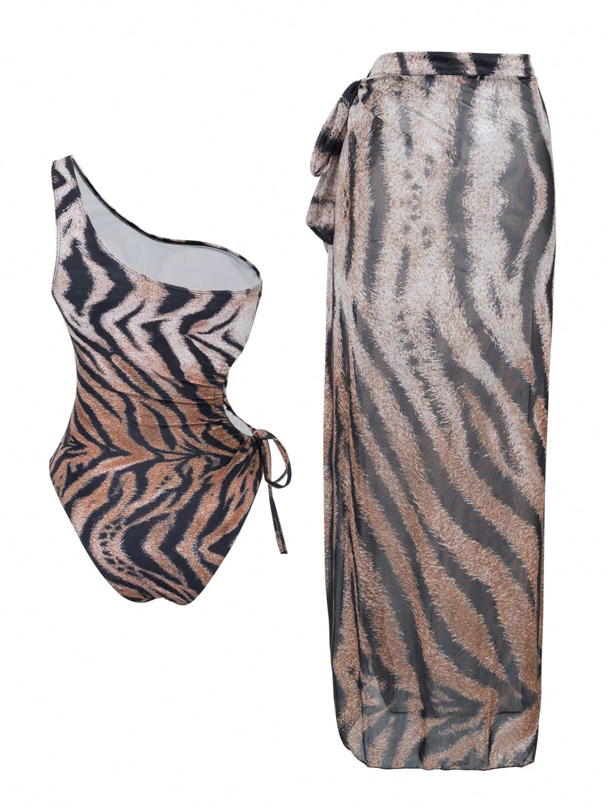 1950s Tiger One-Shoulder Swimsuit & Cover-Up - Image 2