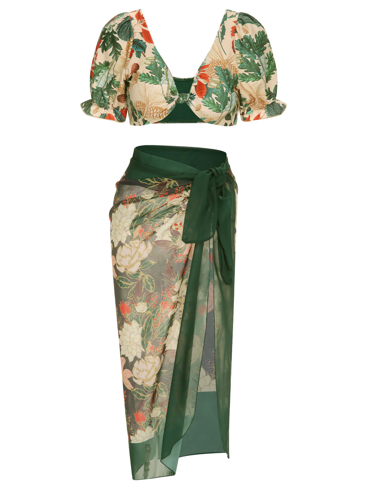 1950s Tropical Plant Patchwork Bikini Set & Cover-Up - Image 2