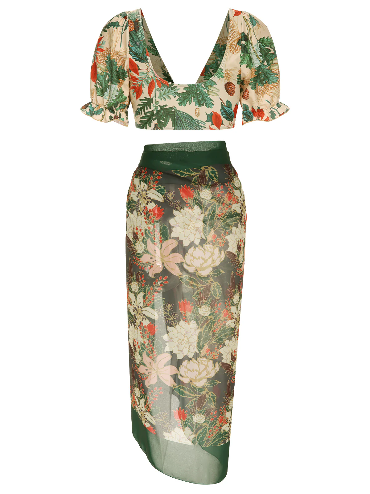 1950s Tropical Plant Patchwork Bikini Set & Cover-Up - Image 3