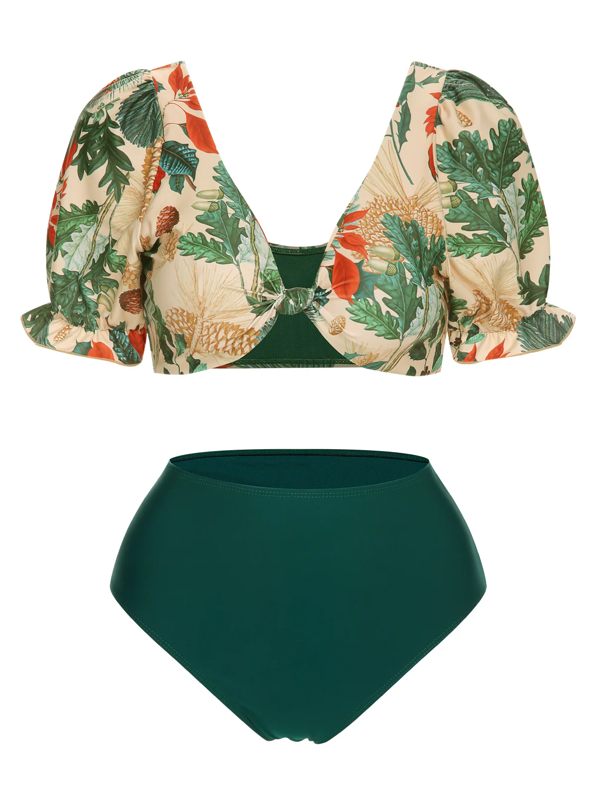 1950s Tropical Plant Patchwork Bikini Set & Cover-Up - Image 4