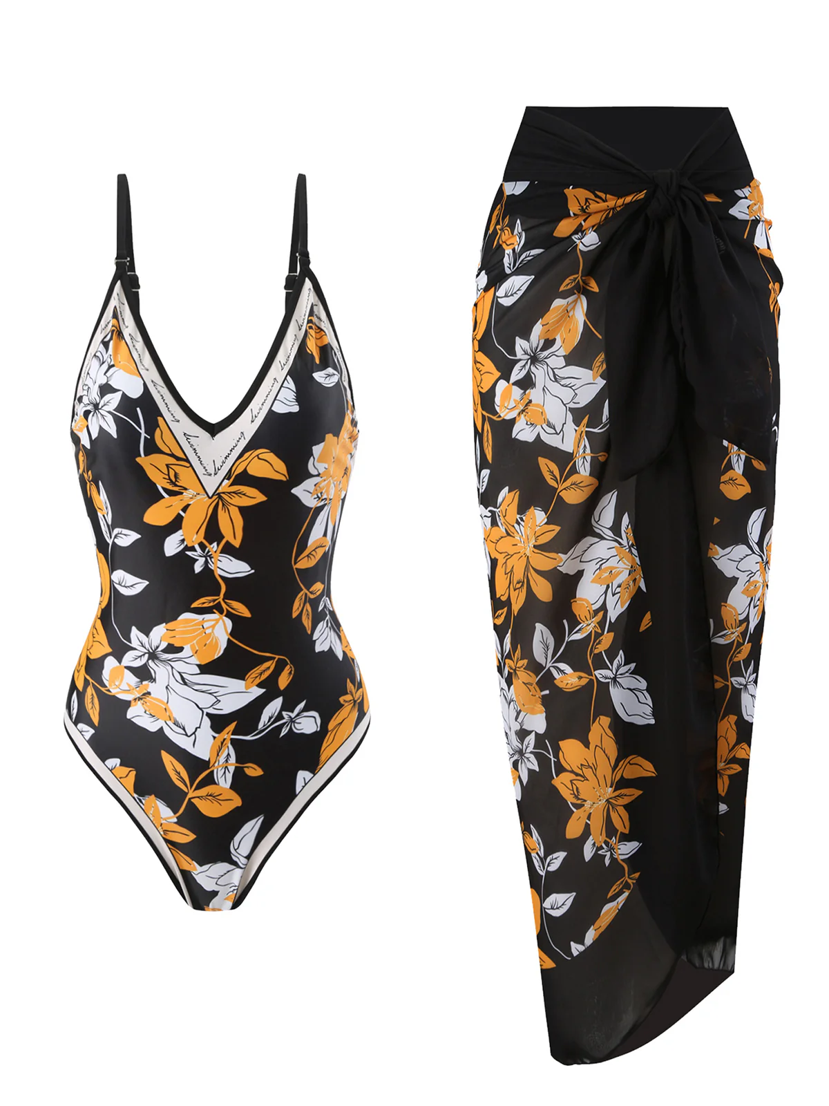 1950s Tropical Print One-Piece Swimsuit & Cover-Up - Image 2