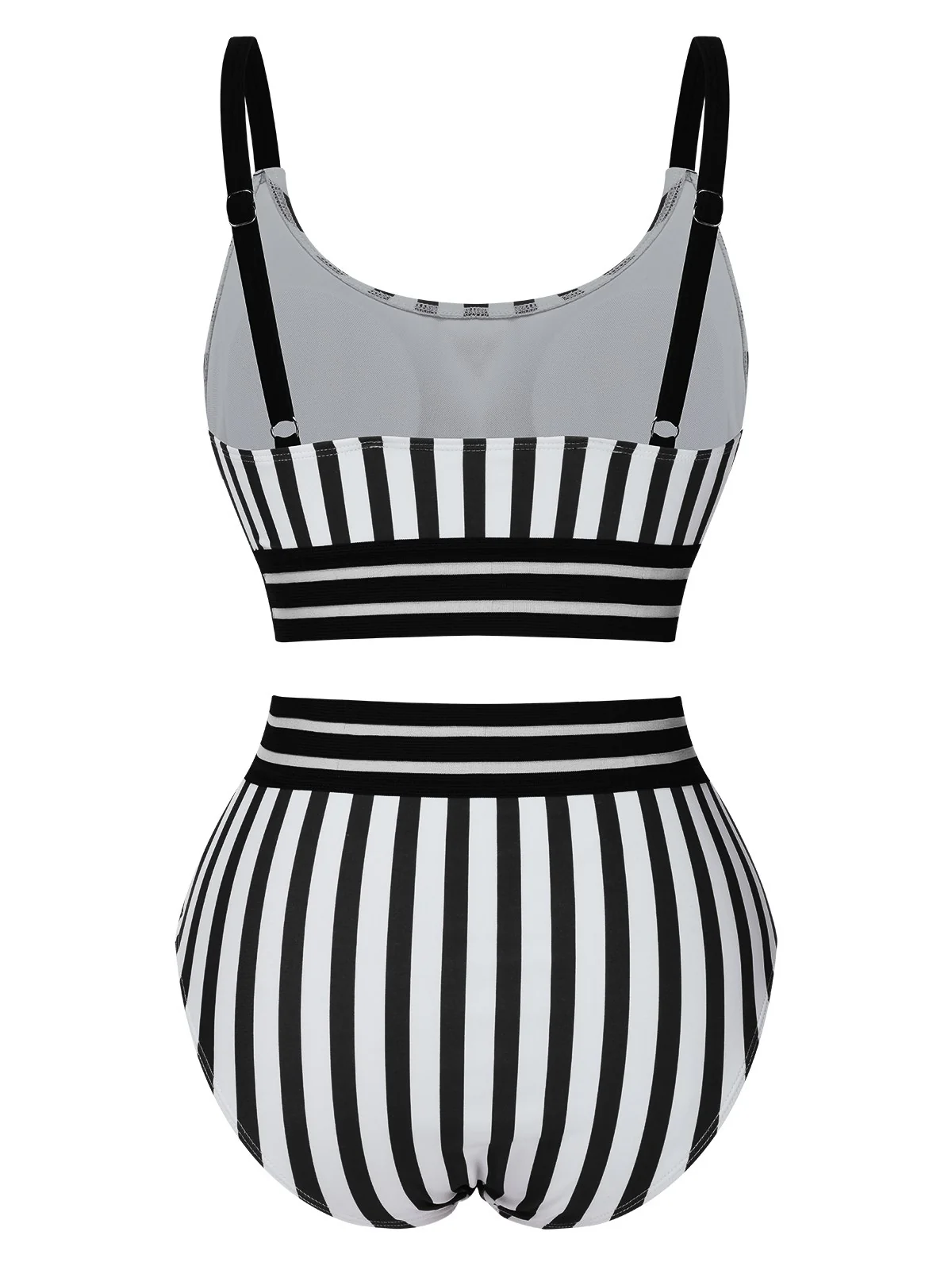 1950s U-Neck Vertical Stripes Straps Swimsuit - Image 5