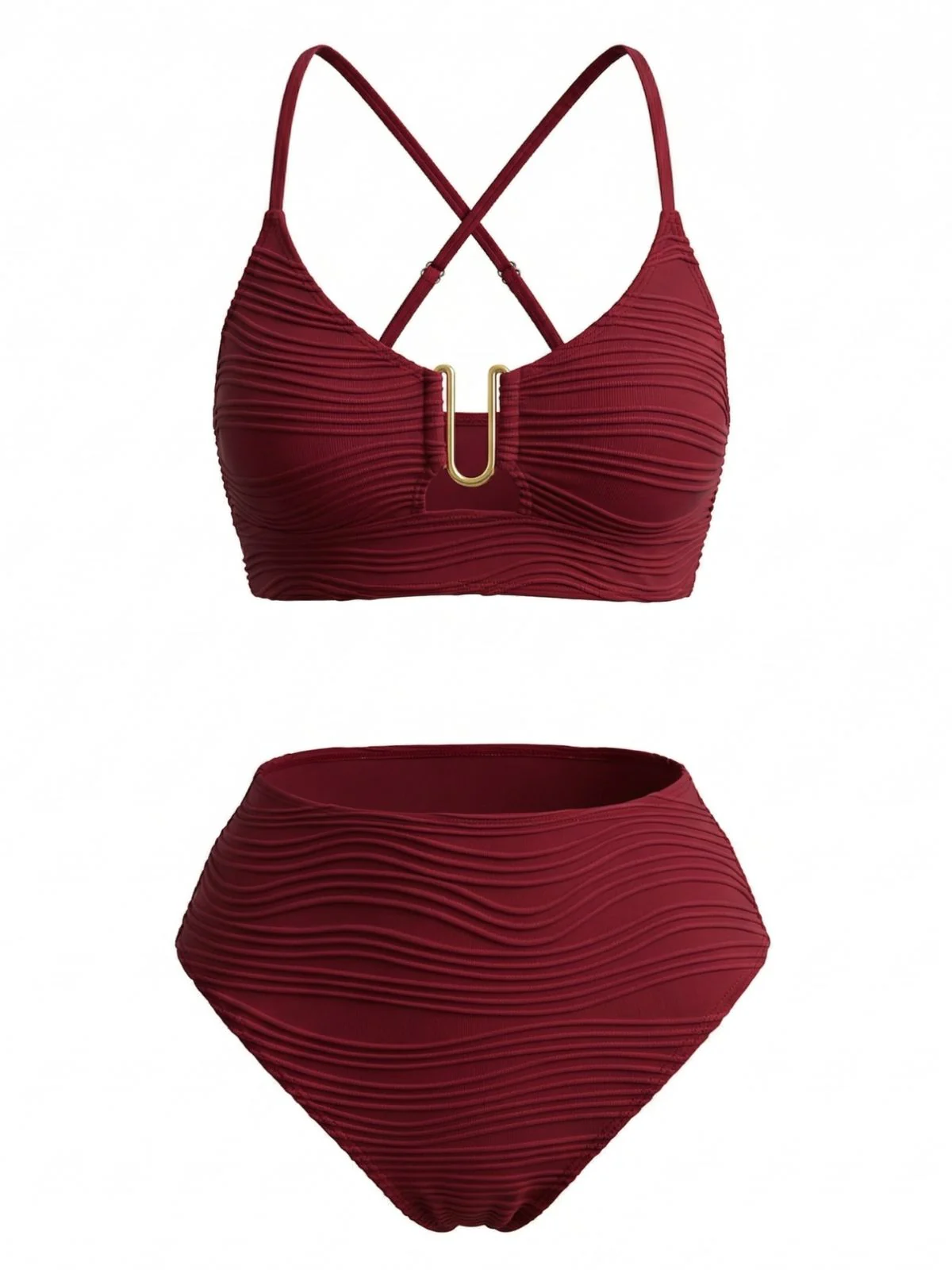 1950s U-Shaped Metal Solid High Waist Tankini Set - Image 2