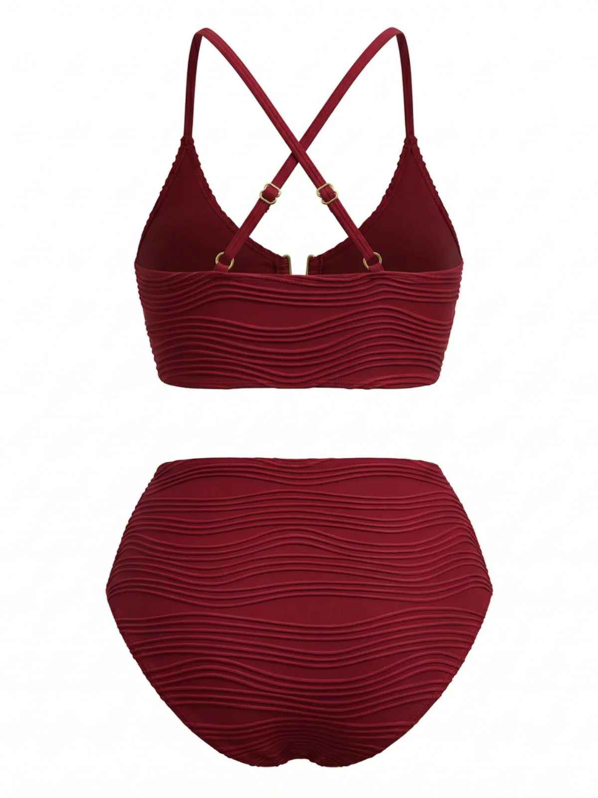 1950s U-Shaped Metal Solid High Waist Tankini Set - Image 3