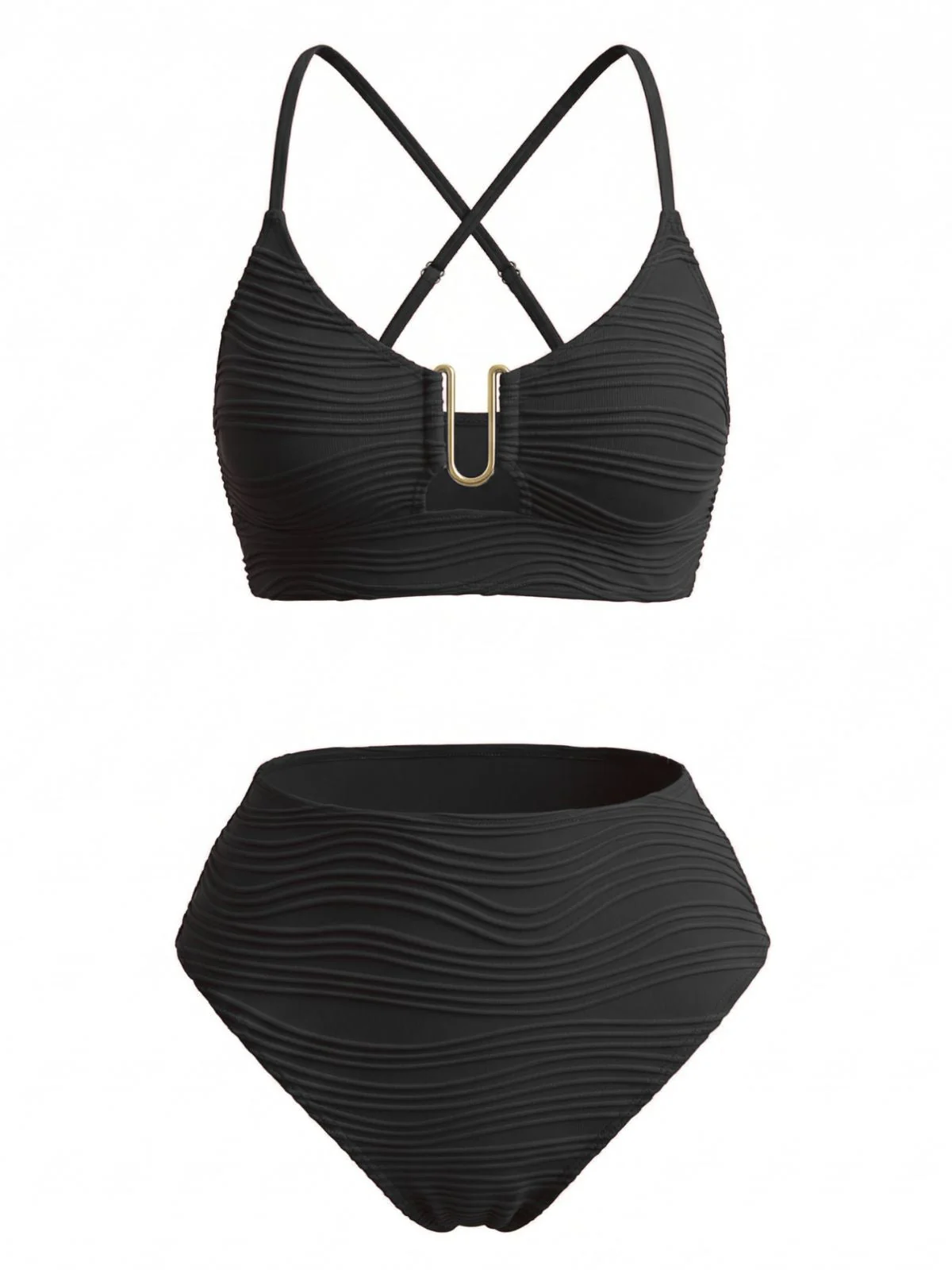 1950s U-Shaped Metal Solid High Waist Tankini Set - Image 4