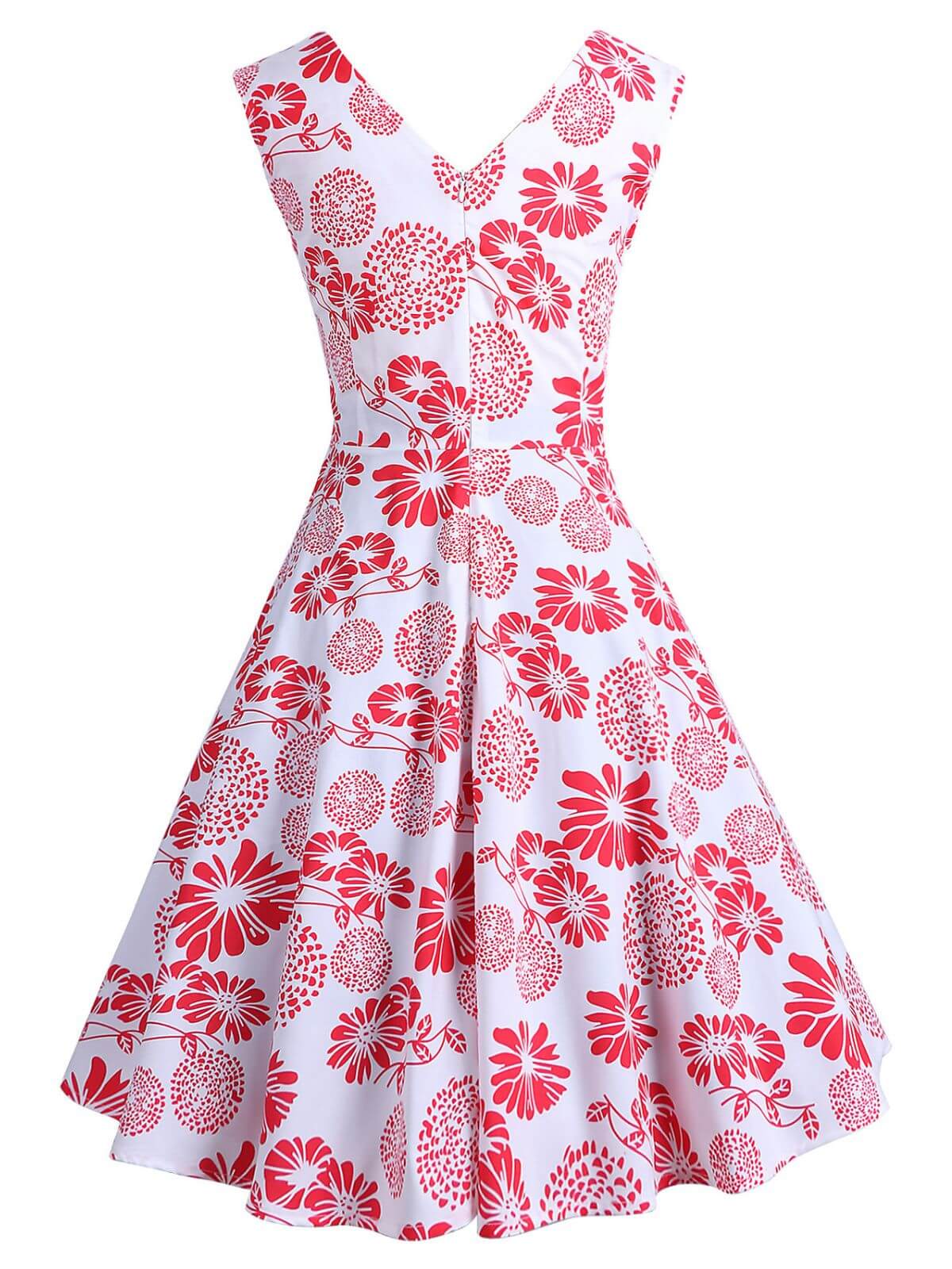 1950s V-Neck All Over Print Swing Dress - Image 2