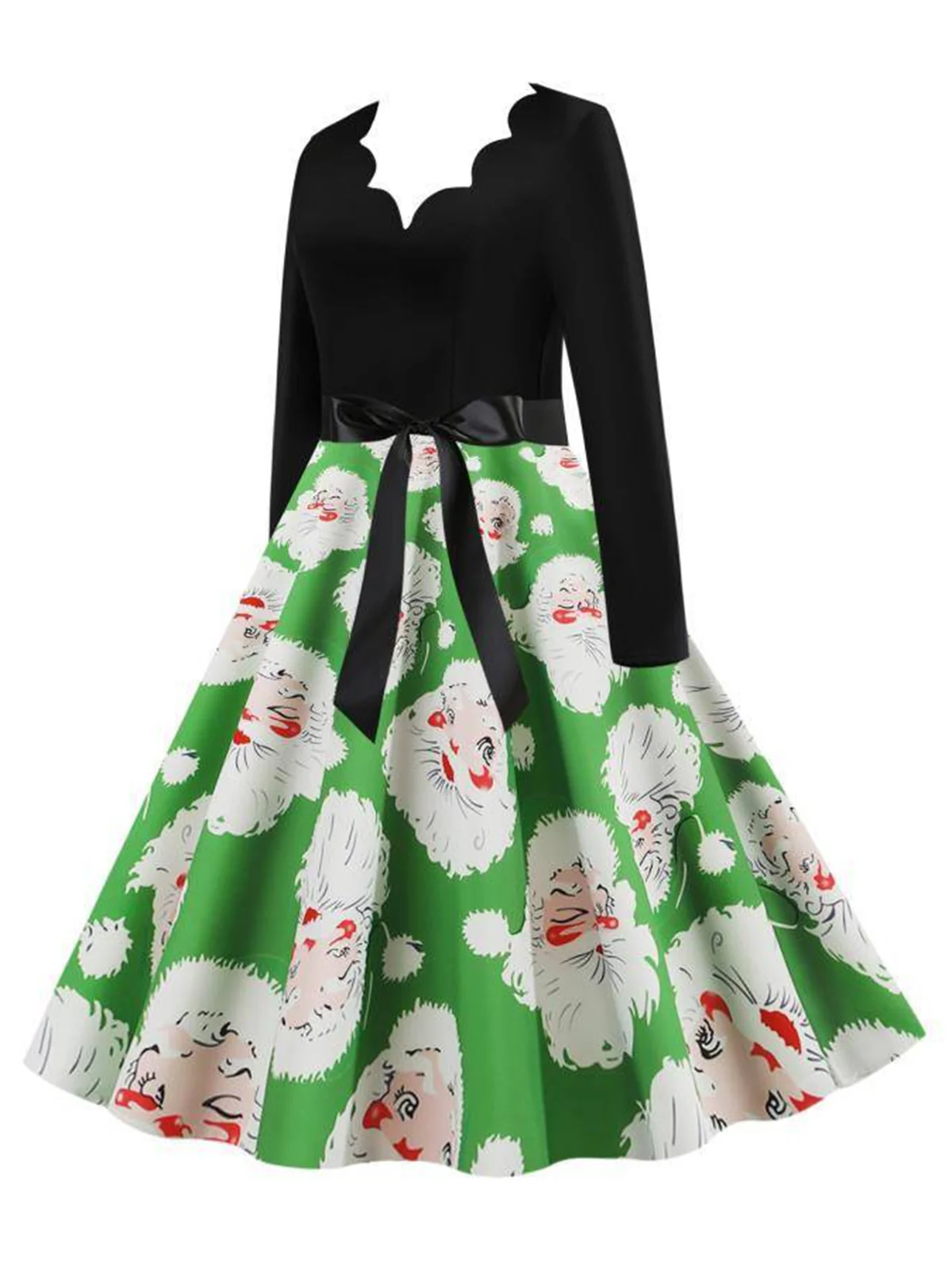 1950s V-Neck Christmas Santa Belted Swing Dress - Image 2