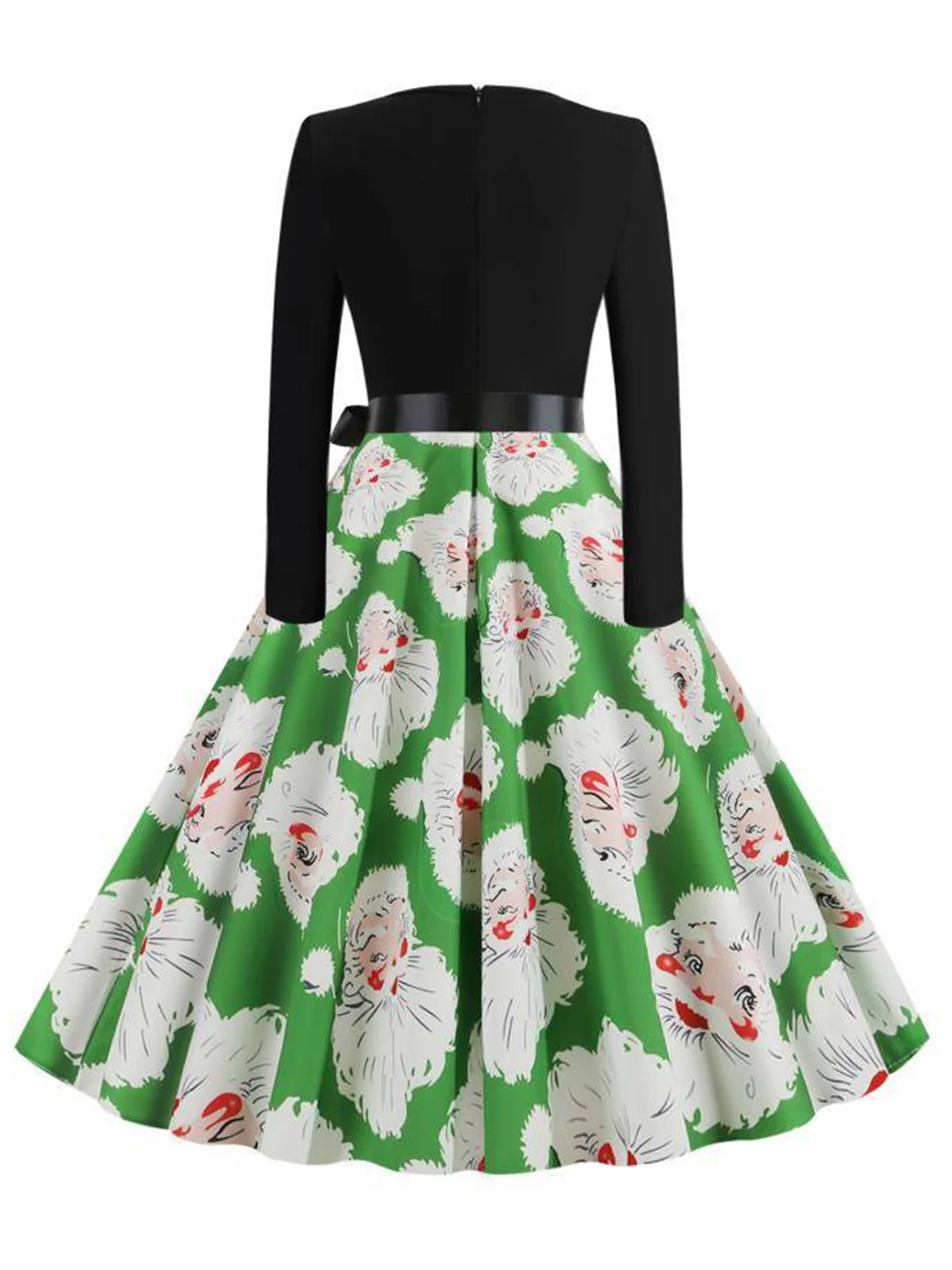 1950s V-Neck Christmas Santa Belted Swing Dress - Image 3