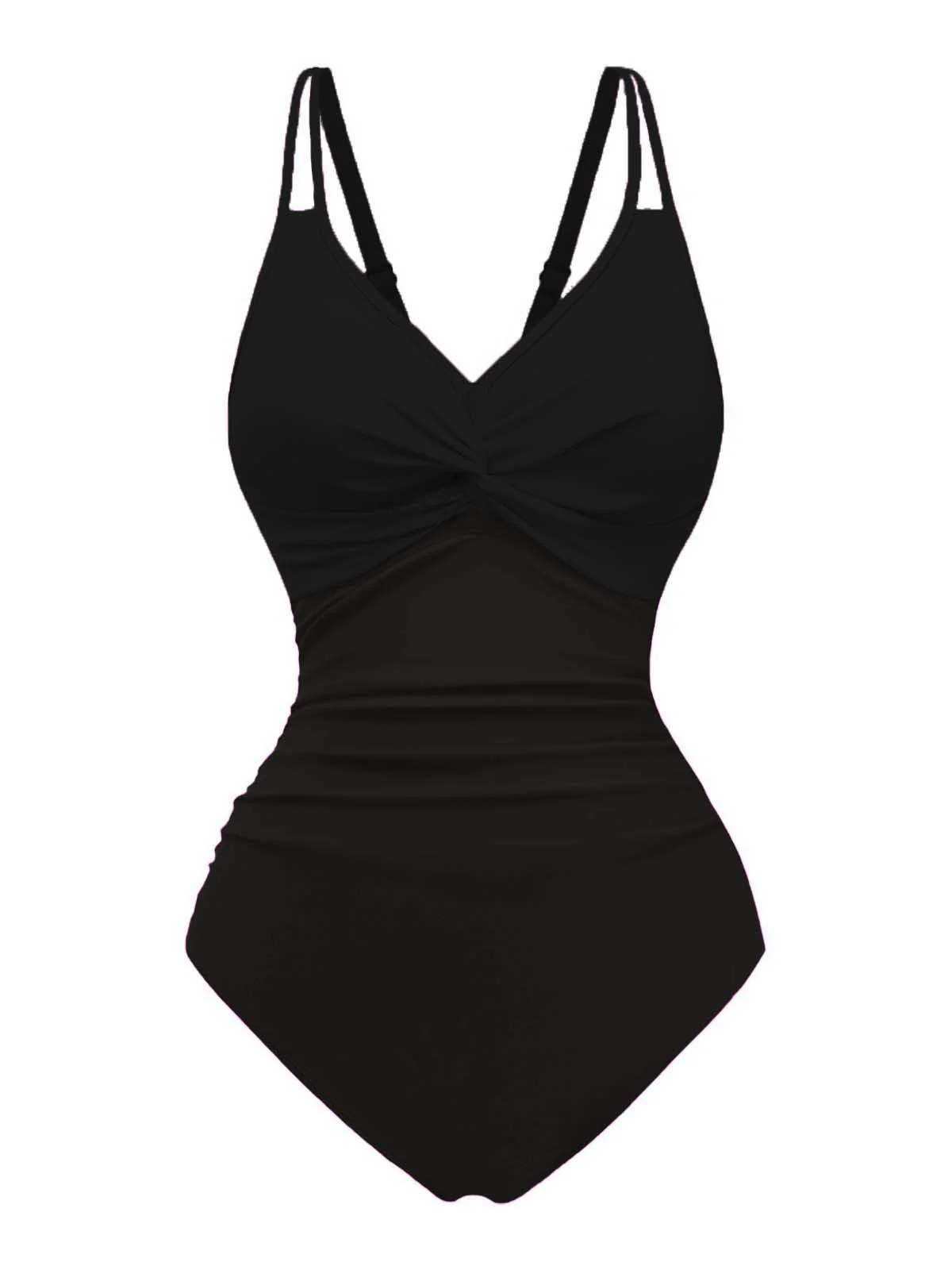1950s V-Neck Color Patchwork One-Piece Swimsuit - Image 10