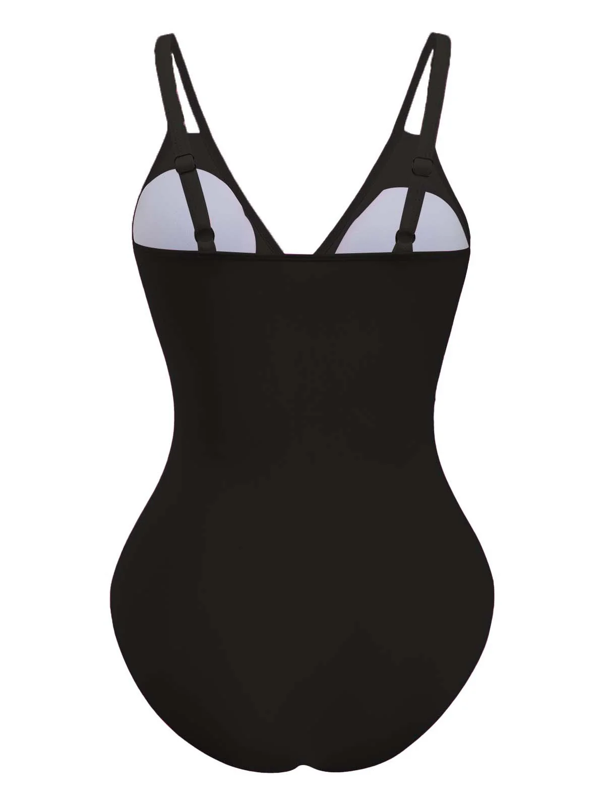 1950s V-Neck Color Patchwork One-Piece Swimsuit - Image 11