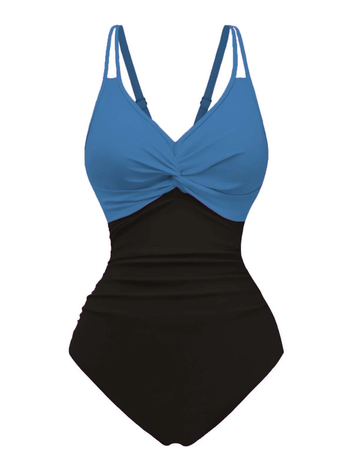 1950s V-Neck Color Patchwork One-Piece Swimsuit - Image 6