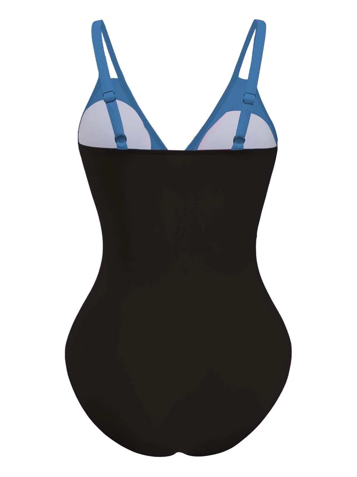1950s V-Neck Color Patchwork One-Piece Swimsuit - Image 7