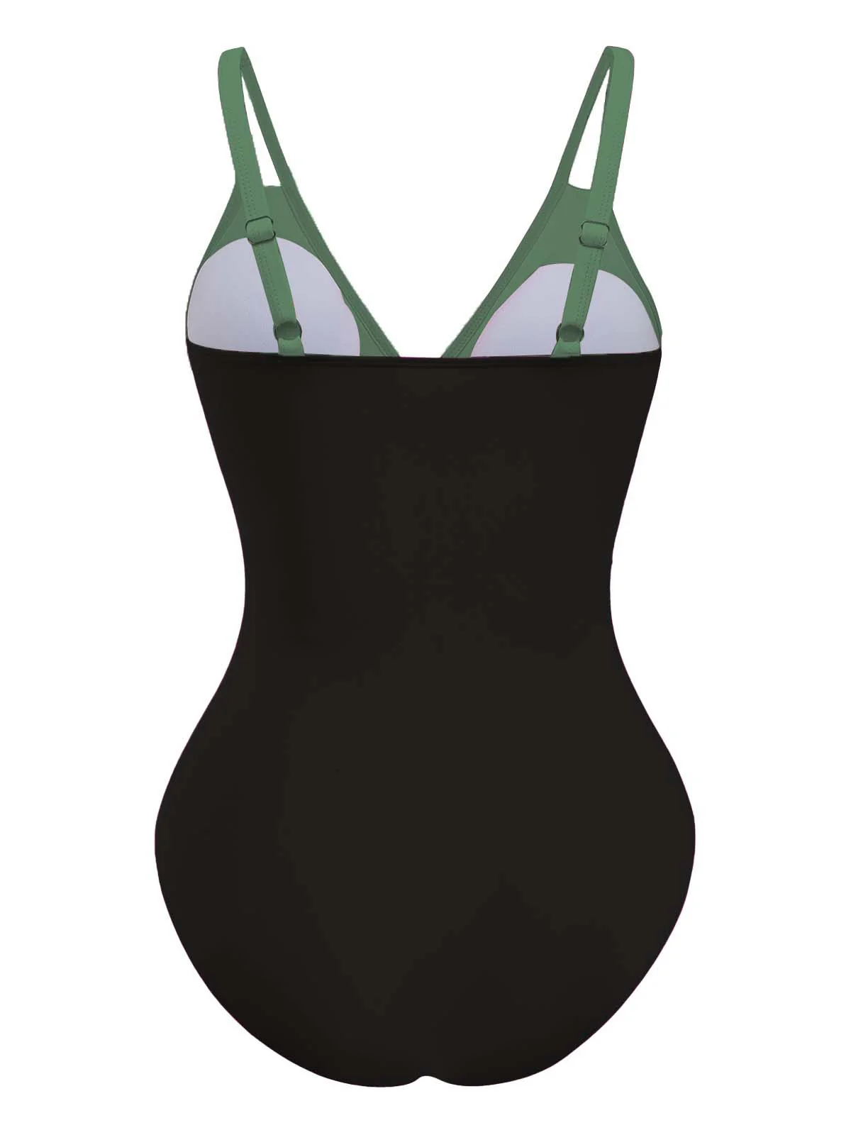 1950s V-Neck Color Patchwork One-Piece Swimsuit - Image 9