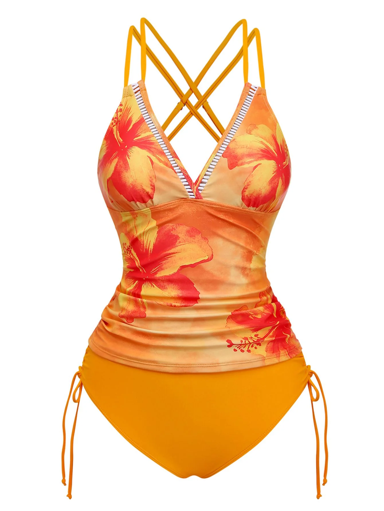 1950s V-Neck Floral Patchwork Tankini Set - Image 6
