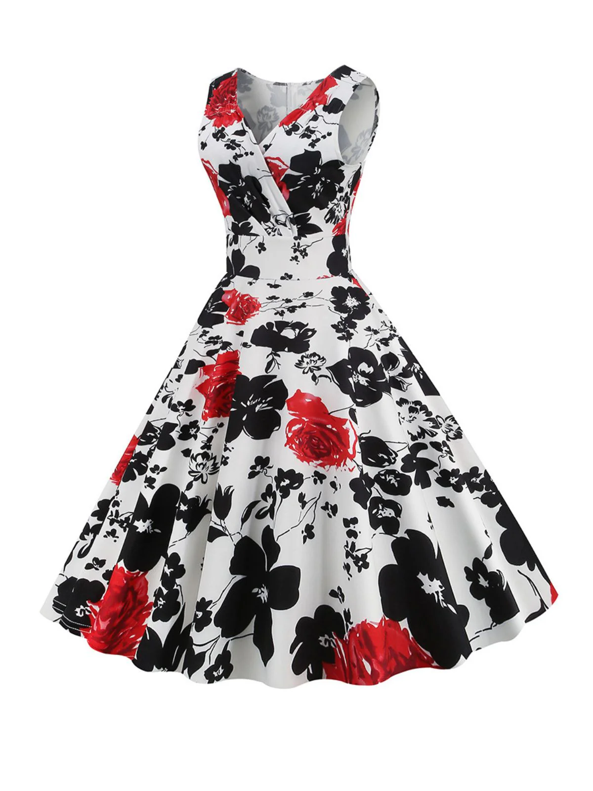 1950s V-Neck Floral Sleeveless Dress - Image 2