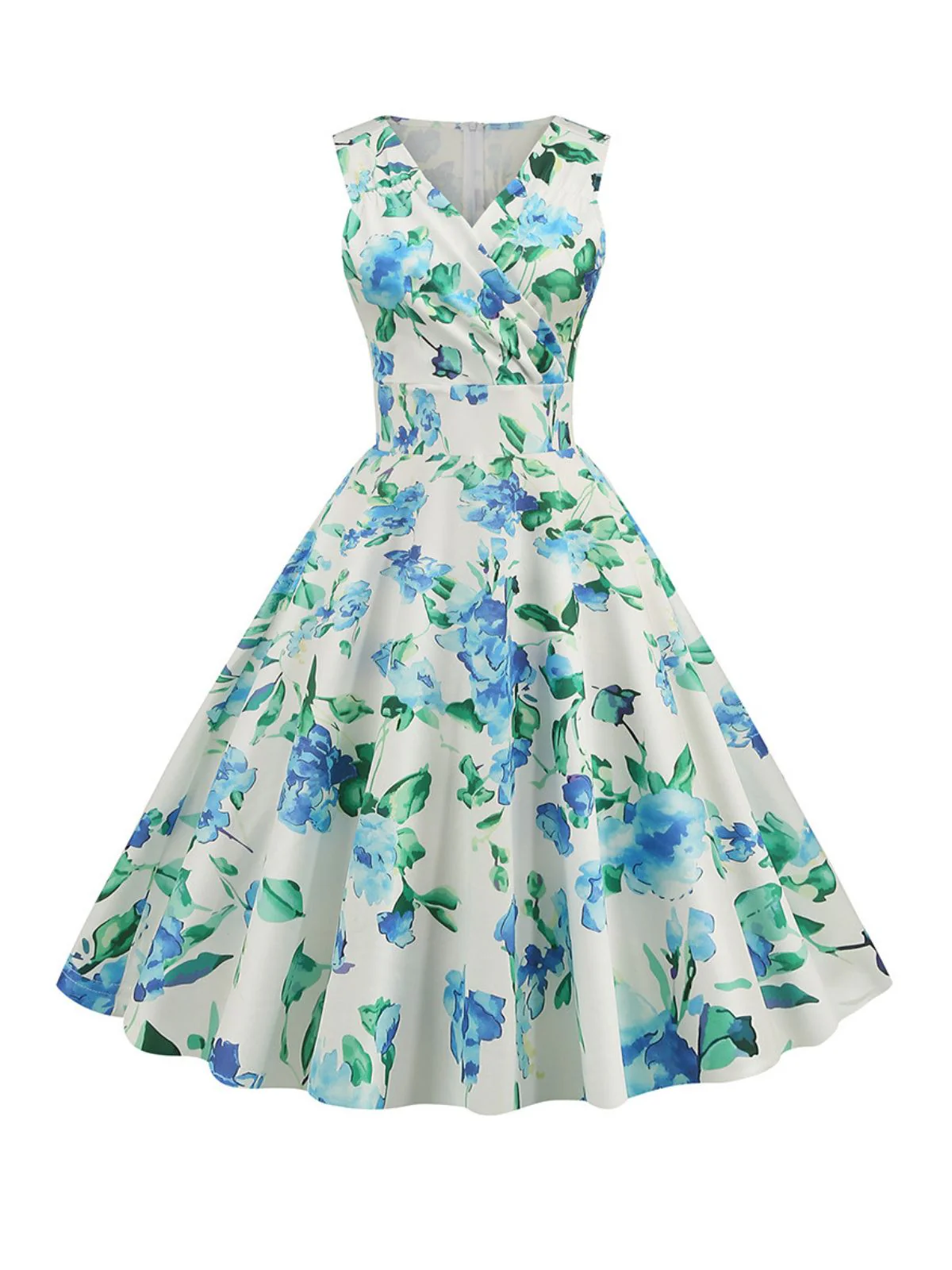 1950s V-Neck Floral Sleeveless Dress - Image 5