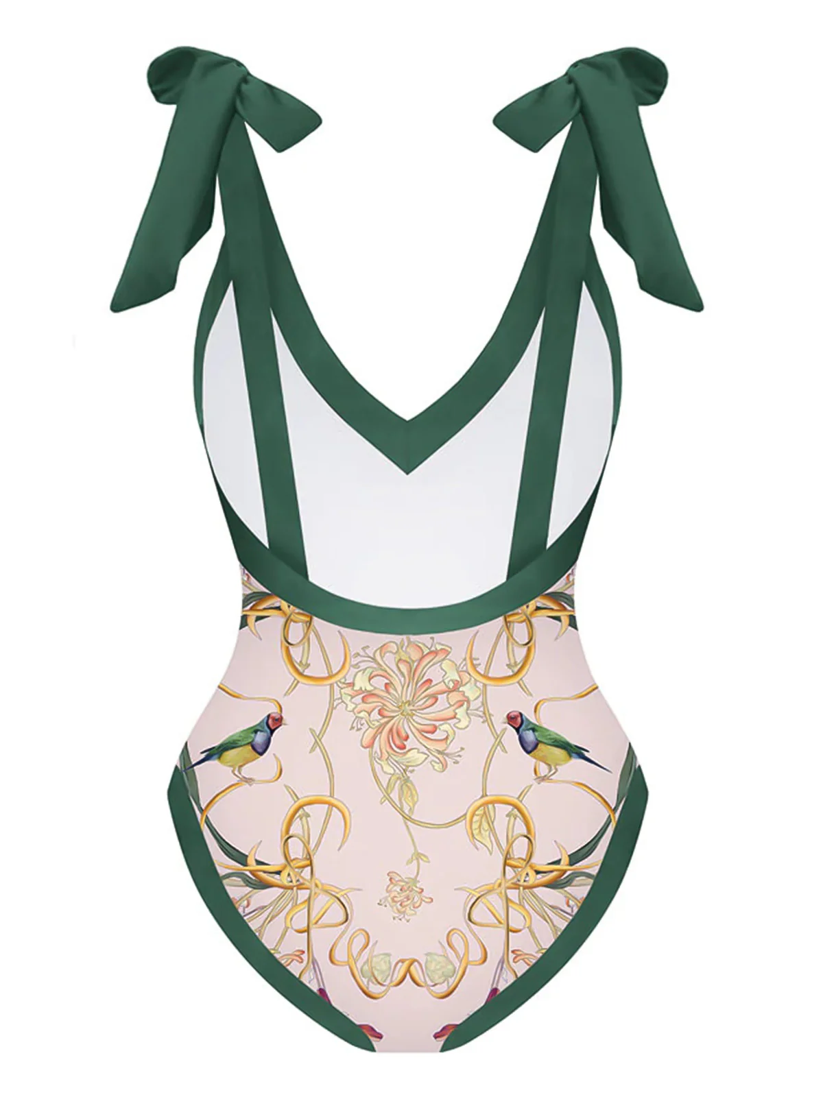 1950s V-Neck Flowers Lacing Swimsuit - Image 2
