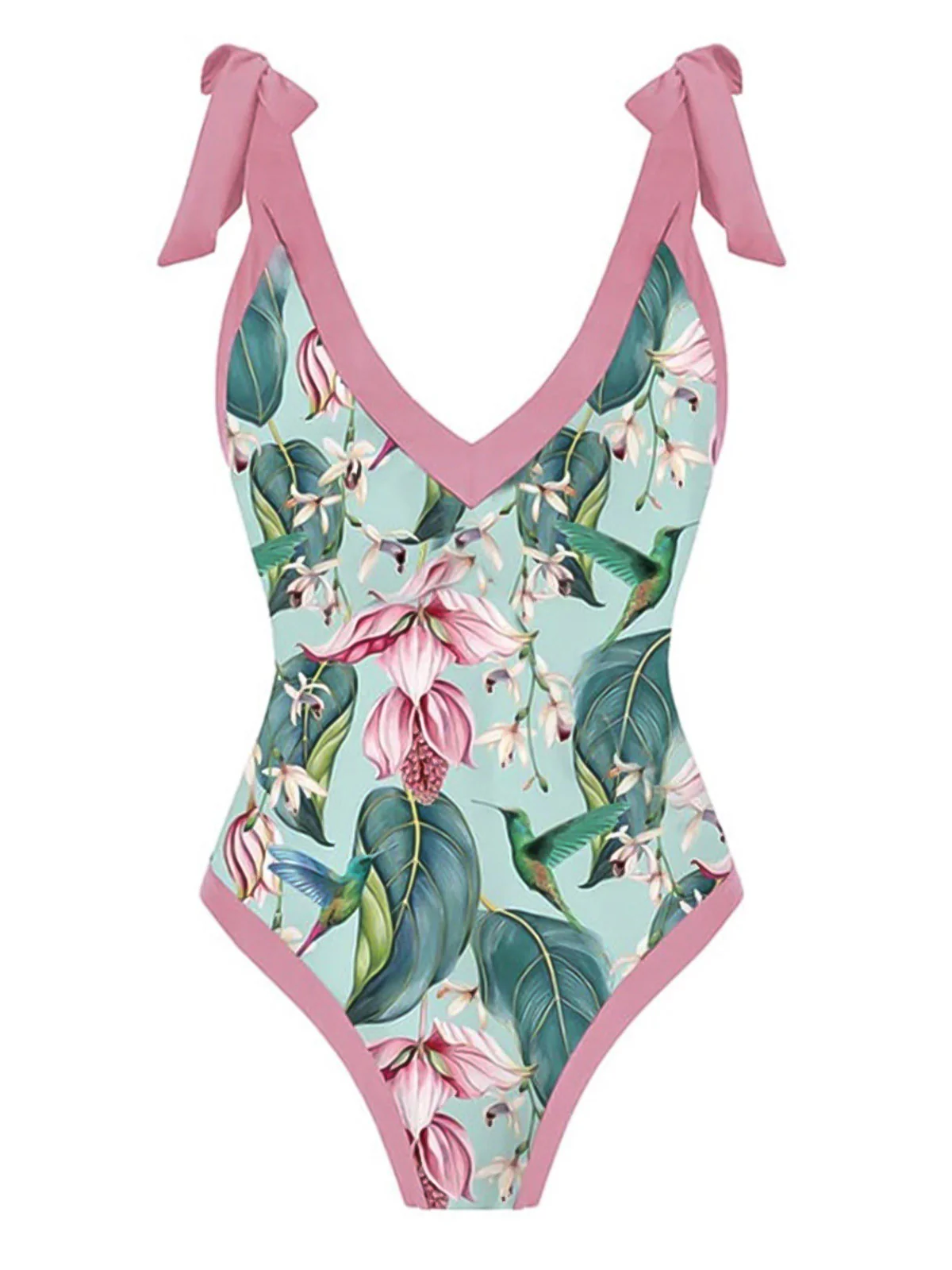 1950s V-Neck Flowers Lacing Swimsuit - Image 5