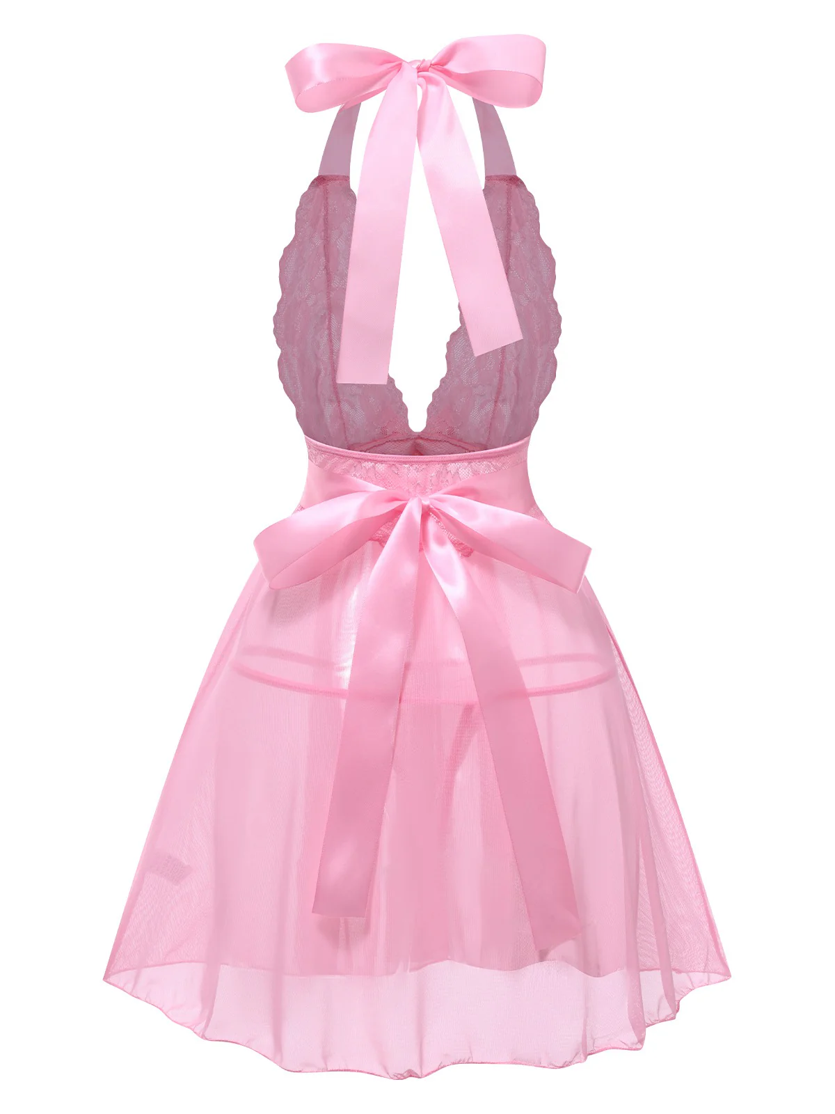 1950s V-Neck Halter Lace Sheer Nightgown - Image 10