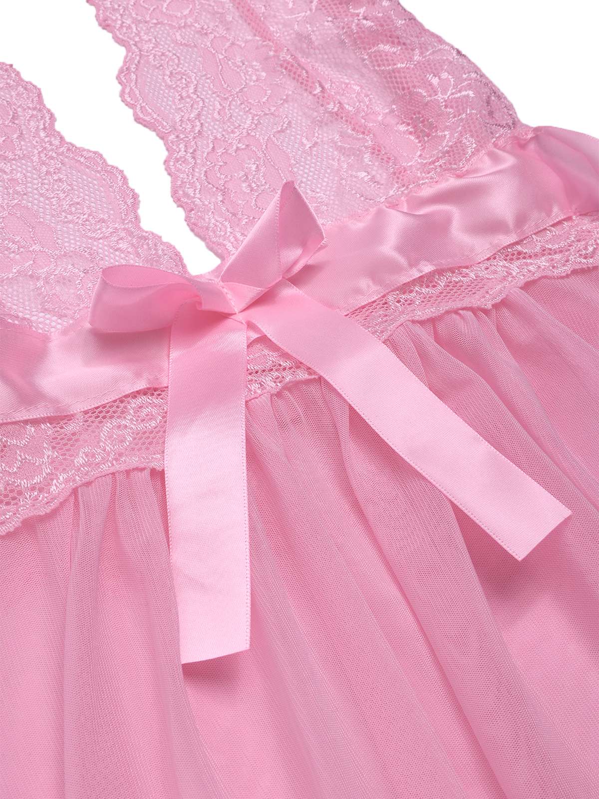 1950s V-Neck Halter Lace Sheer Nightgown - Image 12