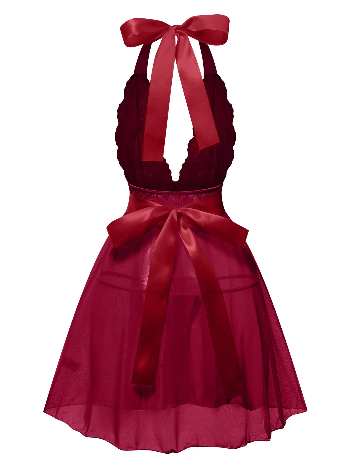 1950s V-Neck Halter Lace Sheer Nightgown - Image 2