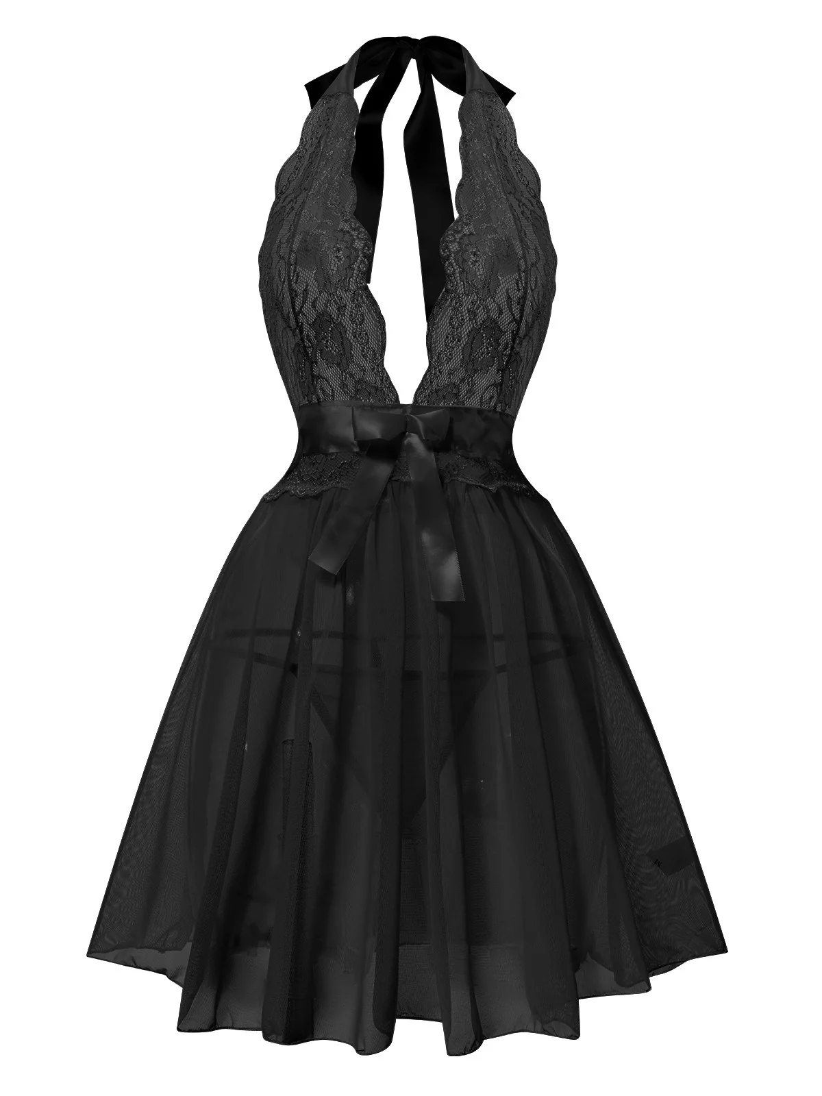 1950s V-Neck Halter Lace Sheer Nightgown - Image 8