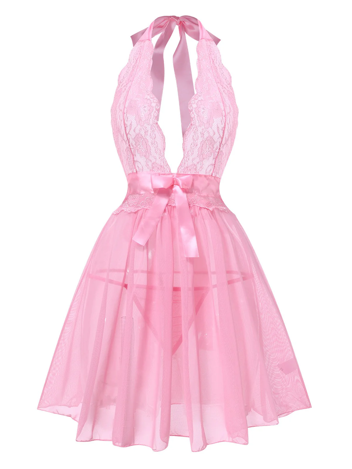 1950s V-Neck Halter Lace Sheer Nightgown - Image 9