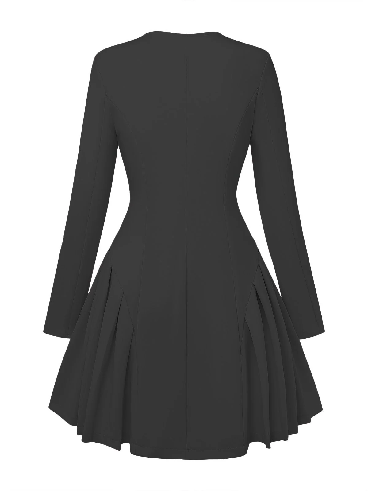 1950s Sweetheart Neck Long Sleeve Solid Pleated Dress - Image 10