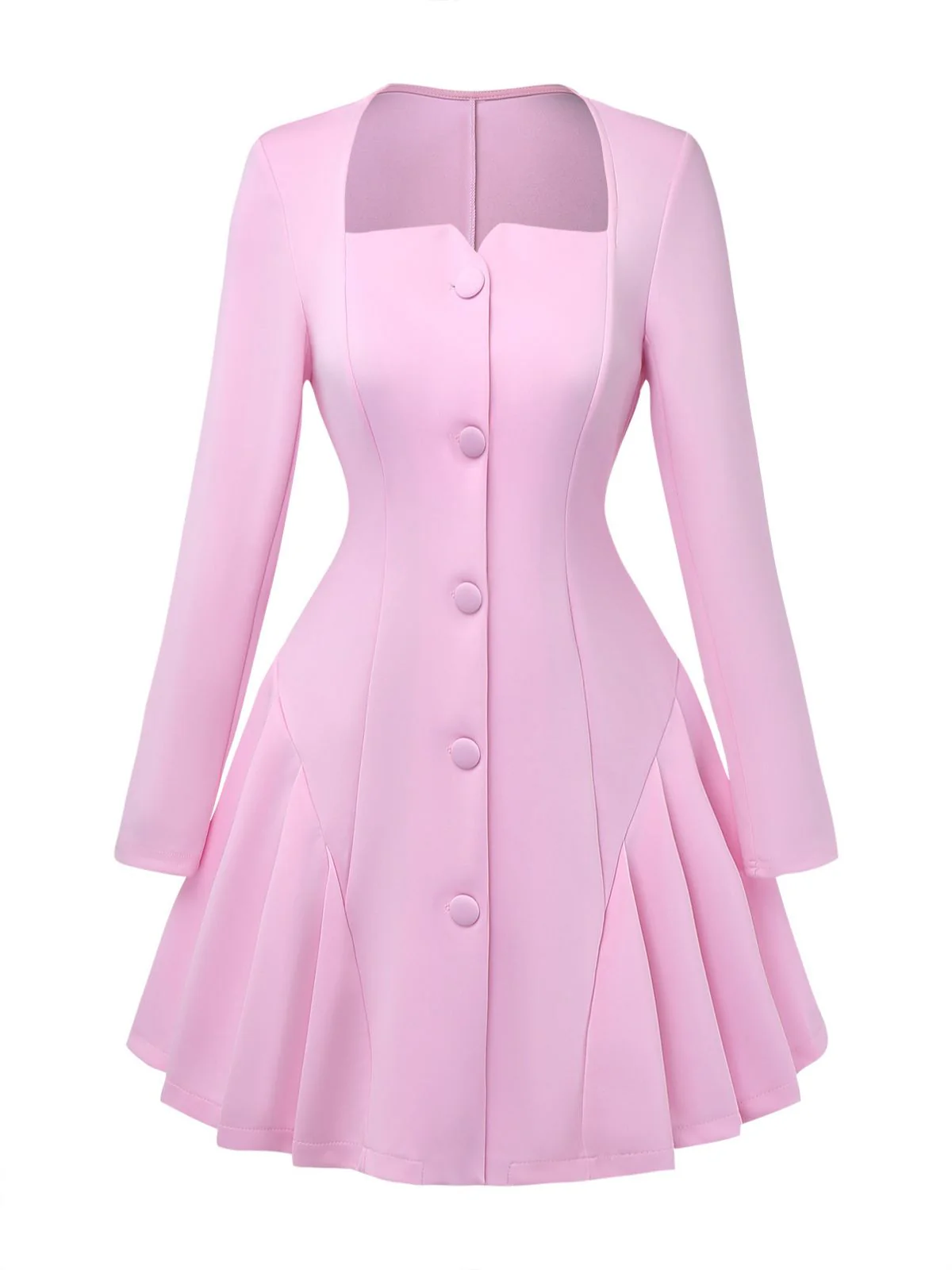 1950s Sweetheart Neck Long Sleeve Solid Pleated Dress - Image 2