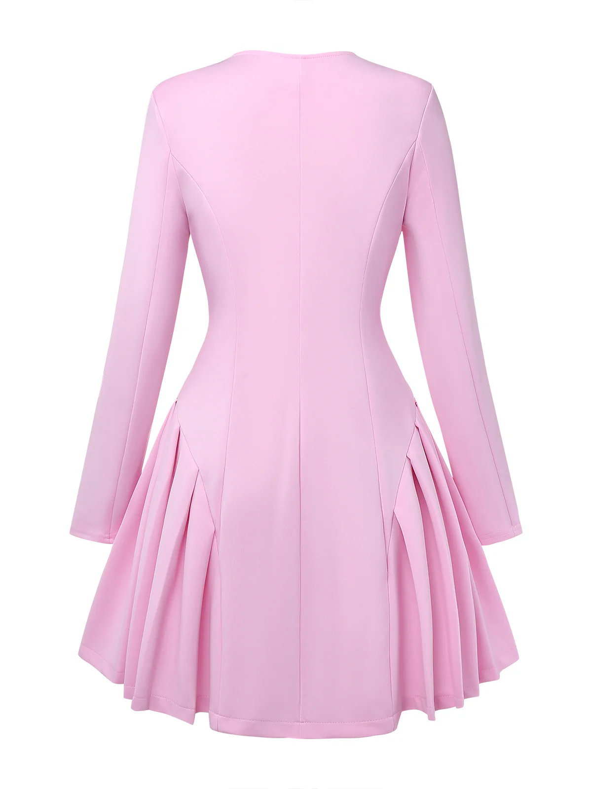 1950s Sweetheart Neck Long Sleeve Solid Pleated Dress - Image 3