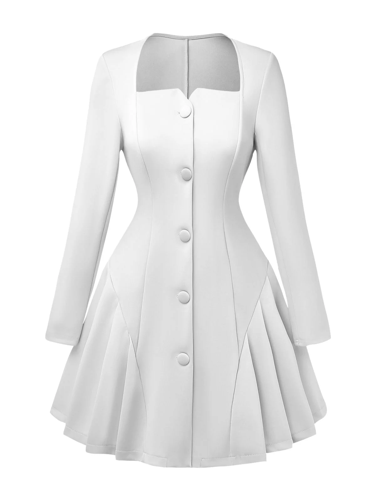 1950s Sweetheart Neck Long Sleeve Solid Pleated Dress - Image 7