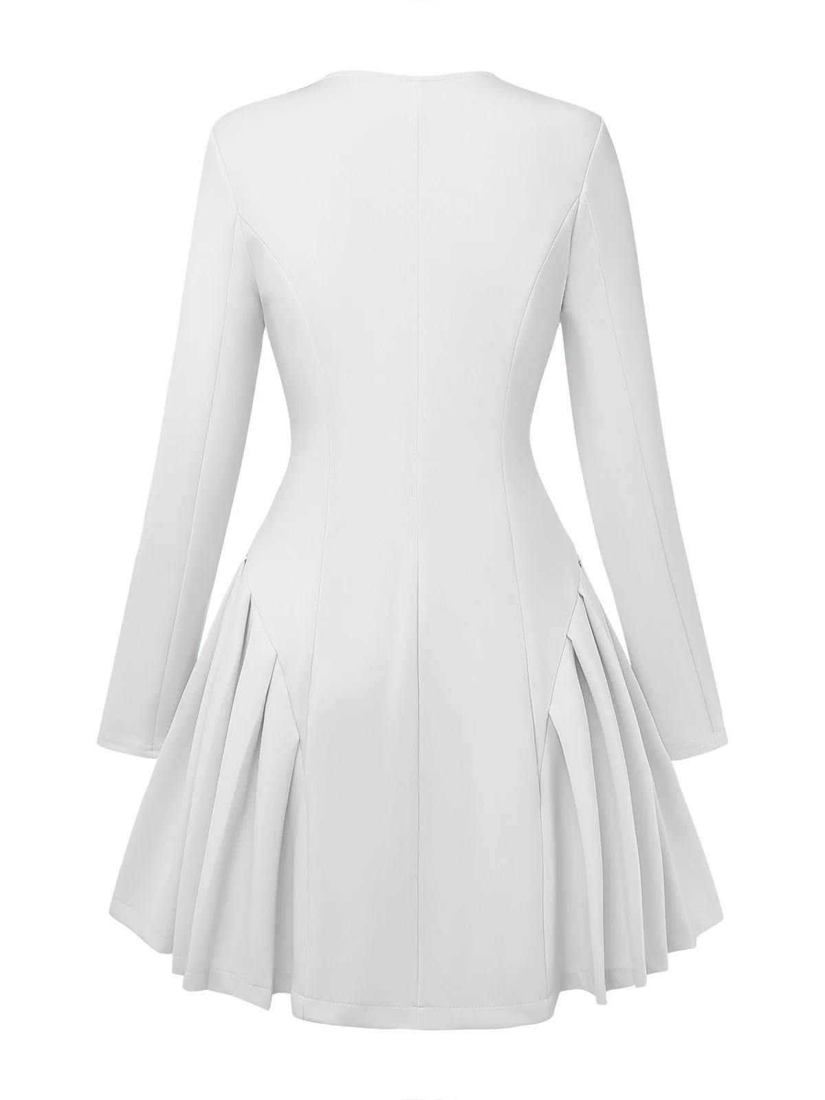 1950s Sweetheart Neck Long Sleeve Solid Pleated Dress - Image 8