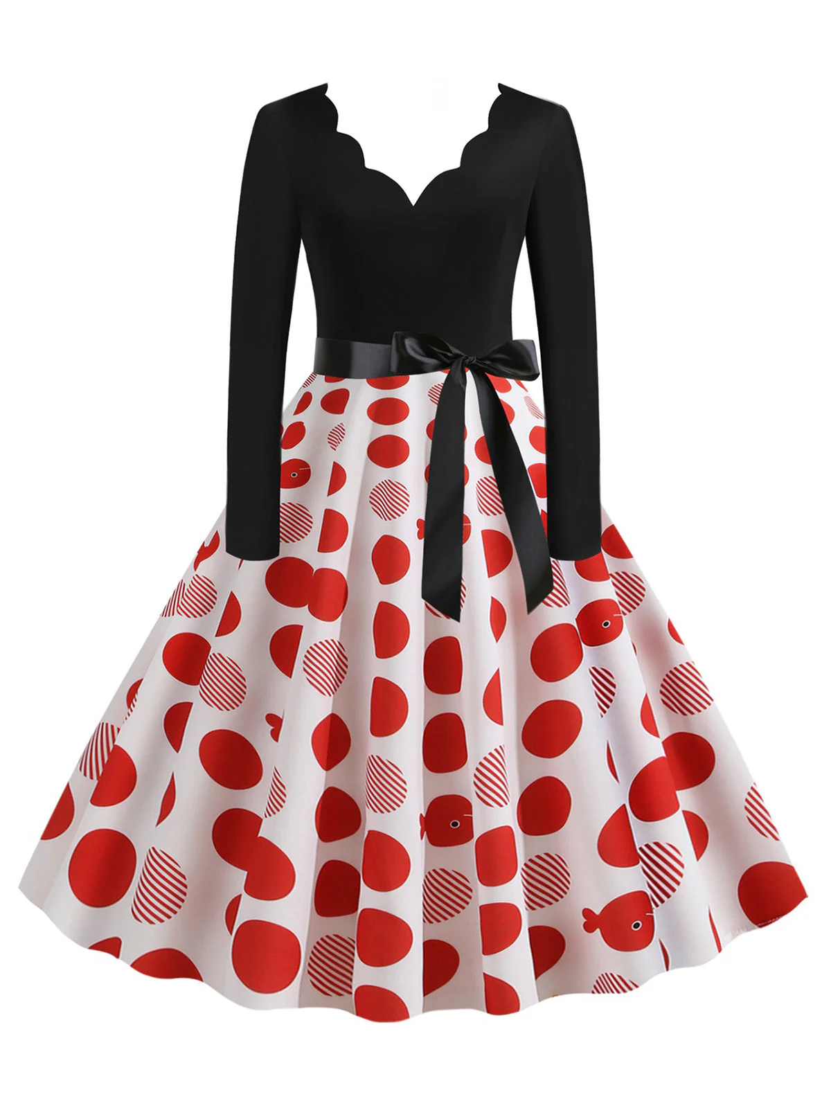 1950s V-Neck Long Sleeves Plaid Swing Dress - Image 5