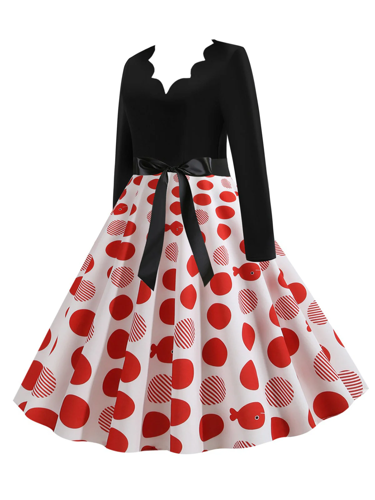 1950s V-Neck Long Sleeves Plaid Swing Dress - Image 6