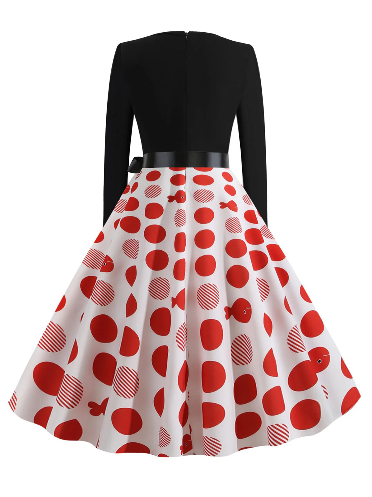 1950s V-Neck Long Sleeves Plaid Swing Dress - Image 7