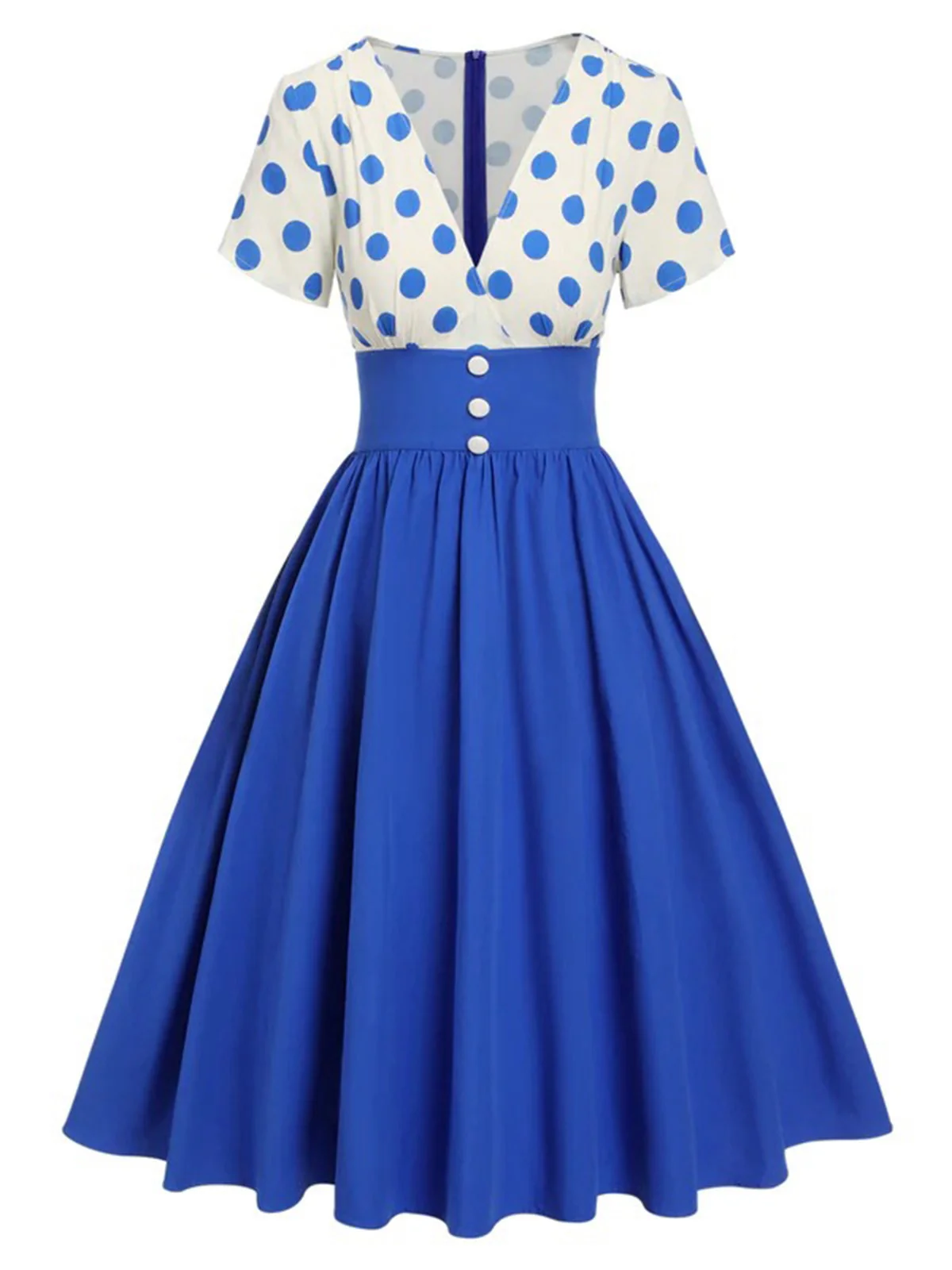 1950s V-Neck Polka Dots Swing Dress - Image 10