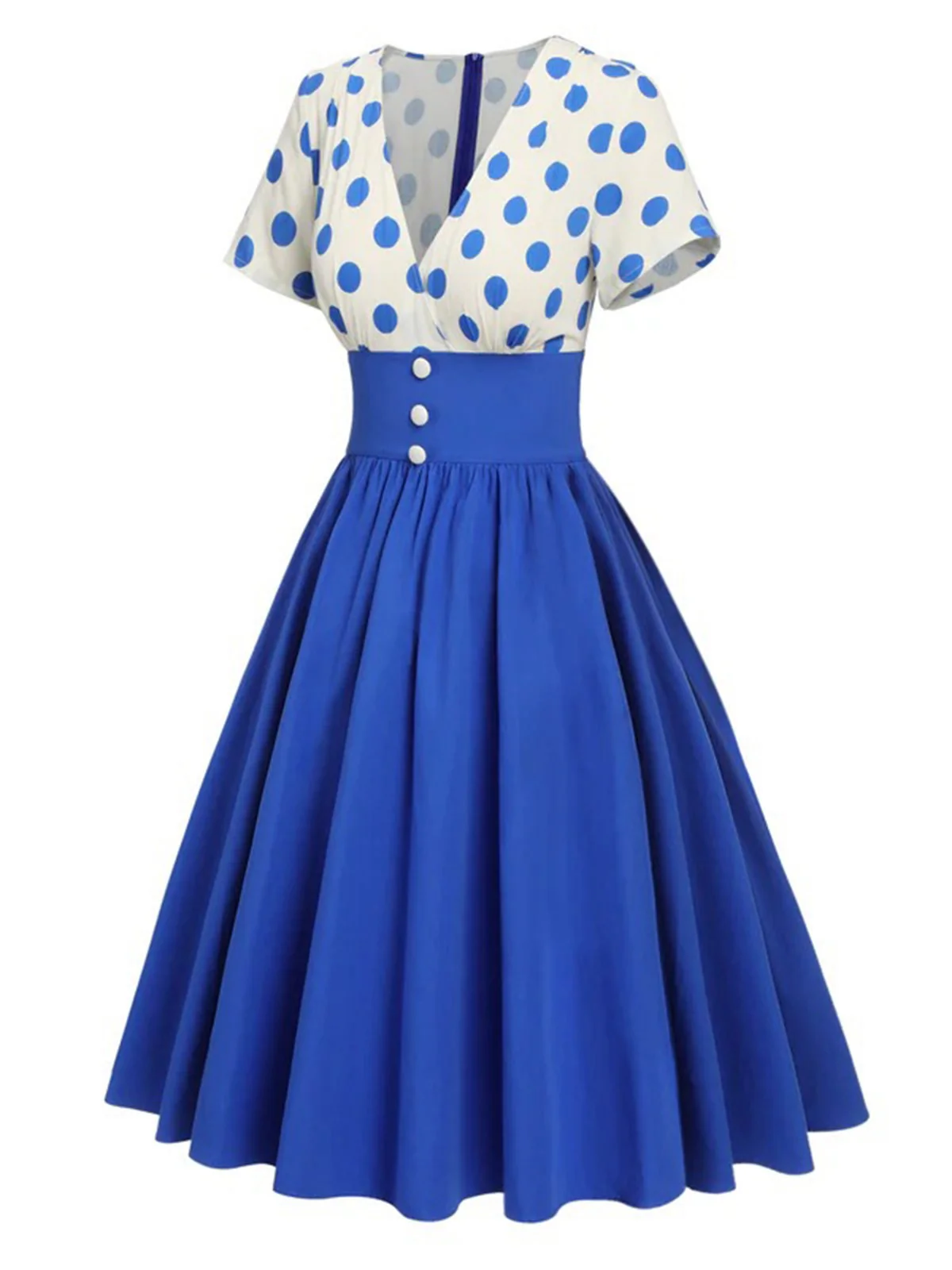 1950s V-Neck Polka Dots Swing Dress - Image 11