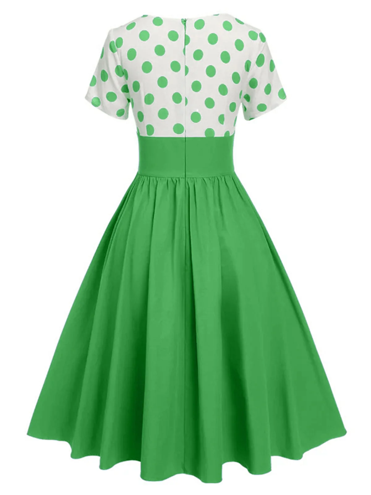 1950s V-Neck Polka Dots Swing Dress - Image 3