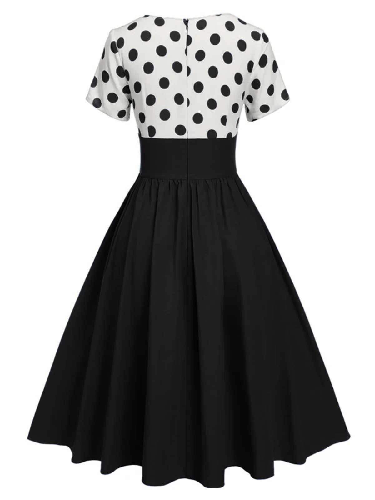 1950s V-Neck Polka Dots Swing Dress - Image 6