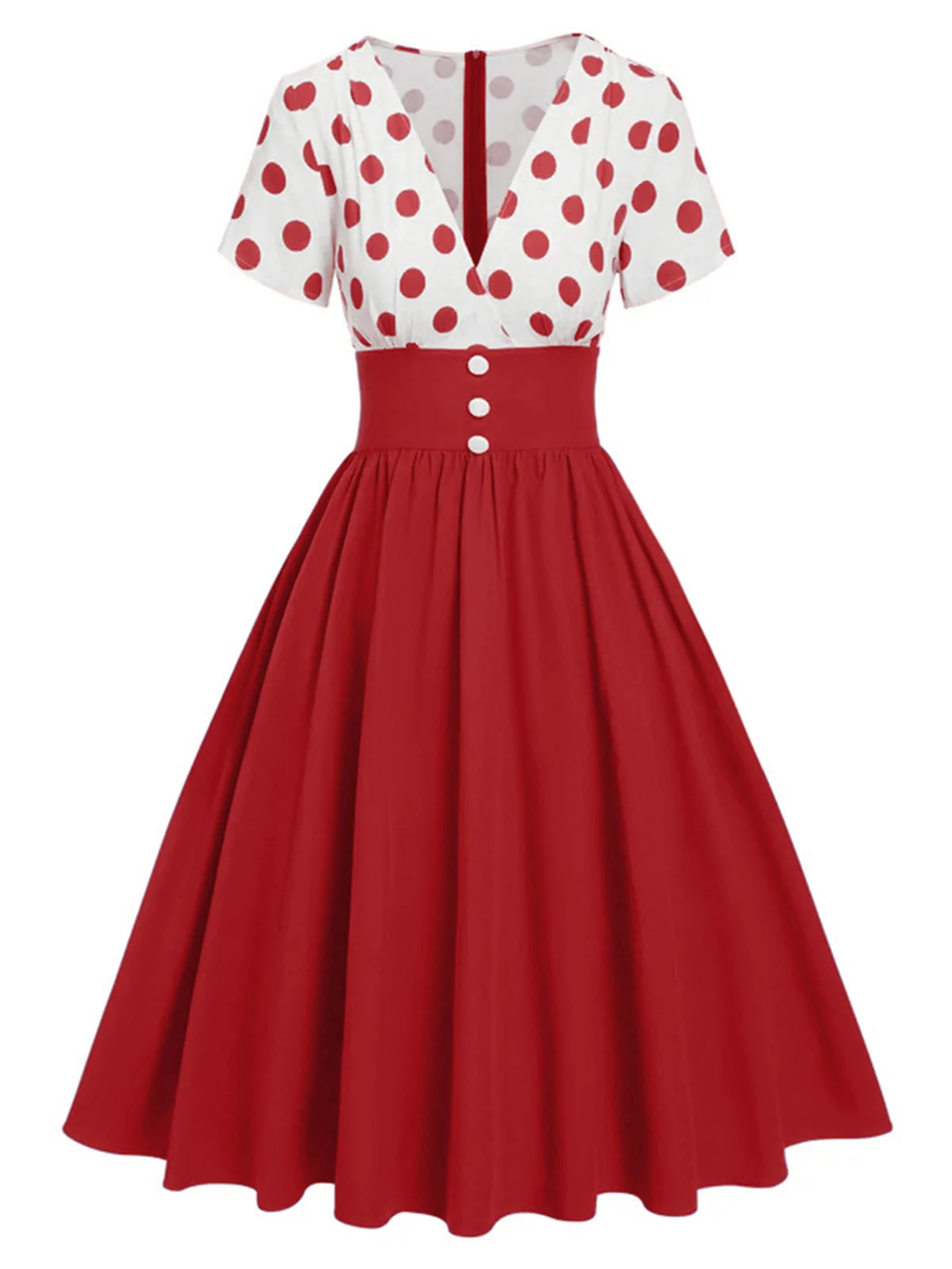 1950s V-Neck Polka Dots Swing Dress - Image 7