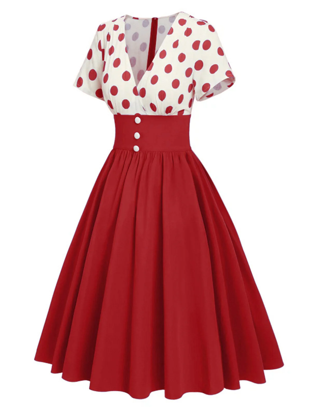 1950s V-Neck Polka Dots Swing Dress - Image 8