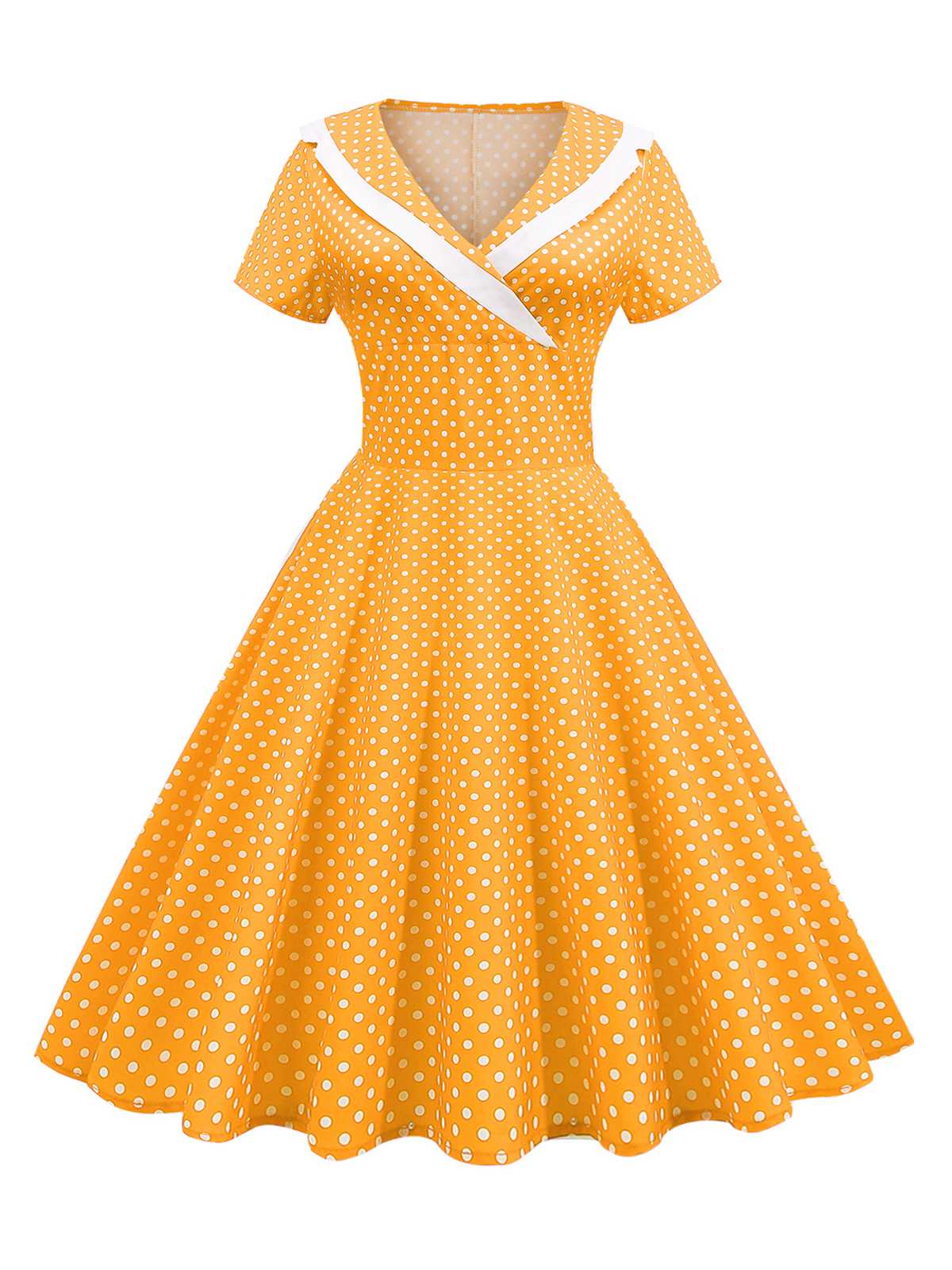 1950s V-Neck Polka Dots Swing Dress - Image 10