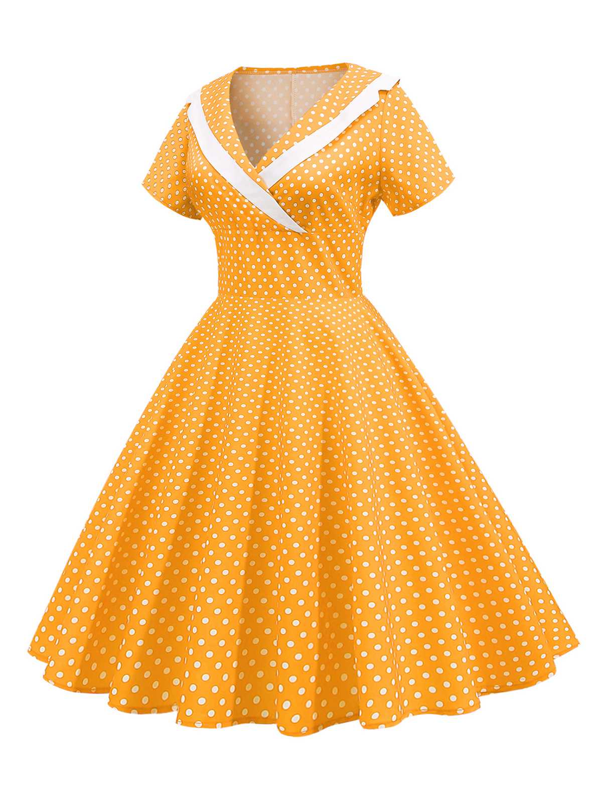 1950s V-Neck Polka Dots Swing Dress - Image 11