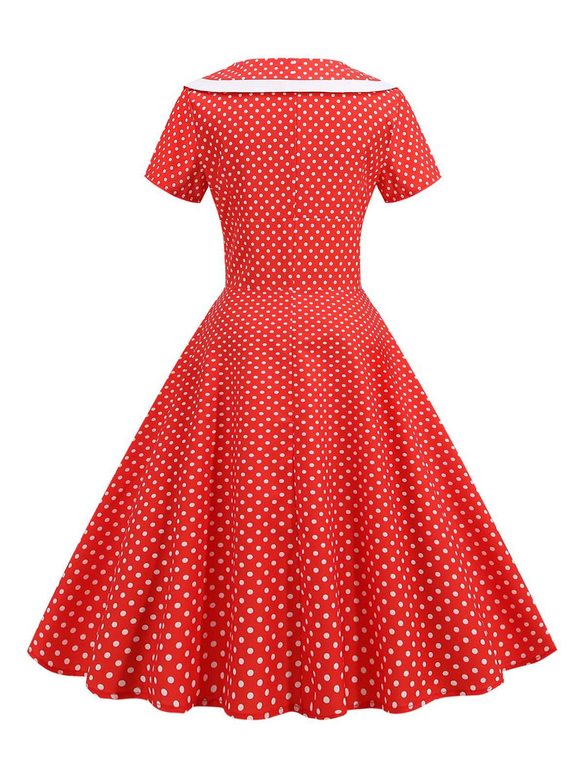1950s V-Neck Polka Dots Swing Dress - Image 3