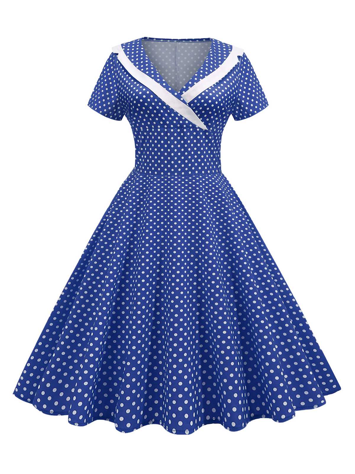 1950s V-Neck Polka Dots Swing Dress - Image 4